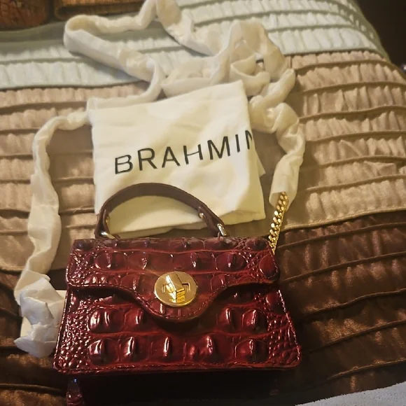 Brahmin Croc-Embossed Mini Top Handle Bag in Burgundy - Picture 6 of 7